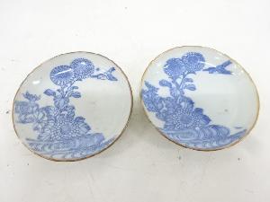 古伊万里　瀬戸印判手　菊に鳥手塩皿2客揃